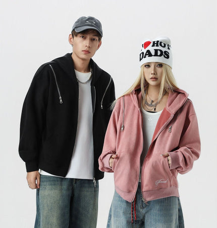 THETLSTUDIO JW303 American Trend Suede Suede Vintage Structure Zipper Design Short and Wide Men's Hooded Cardigan Sweatshirt