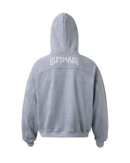 TALKLESSFASHION JW305 American Trend Suede Vintage Structure Embroidery Pattern Design Short and Wide Men's Hooded Cardigan Sweatshirt