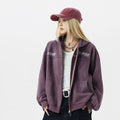 TALKLESSFASHION JW305 American Trend Suede Vintage Structure Embroidery Pattern Design Short and Wide Men's Hooded Cardigan Sweatshirt