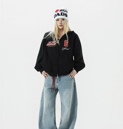 THETLSTUDIO JW308 American Trend Suede Vintage Structure Embroidery Drawing Design Short and Wide Men's Hooded Cardigan Sweatshirt