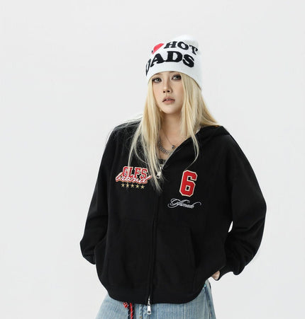 THETLSTUDIO JW308 American Trend Suede Vintage Structure Embroidery Drawing Design Short and Wide Men's Hooded Cardigan Sweatshirt