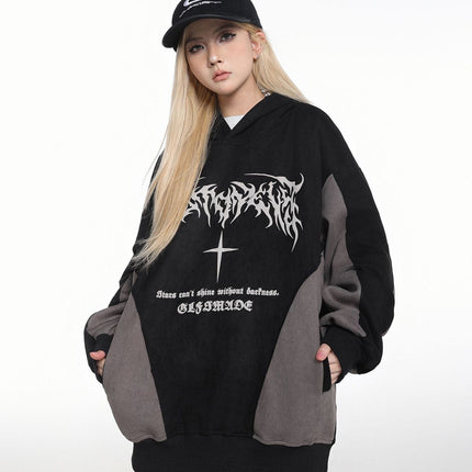 TALKLESSFASHION JW523 American Retro Men's and Women's Premium Street Stitching Design Men's Loose Suede Thickened Sweatshirt