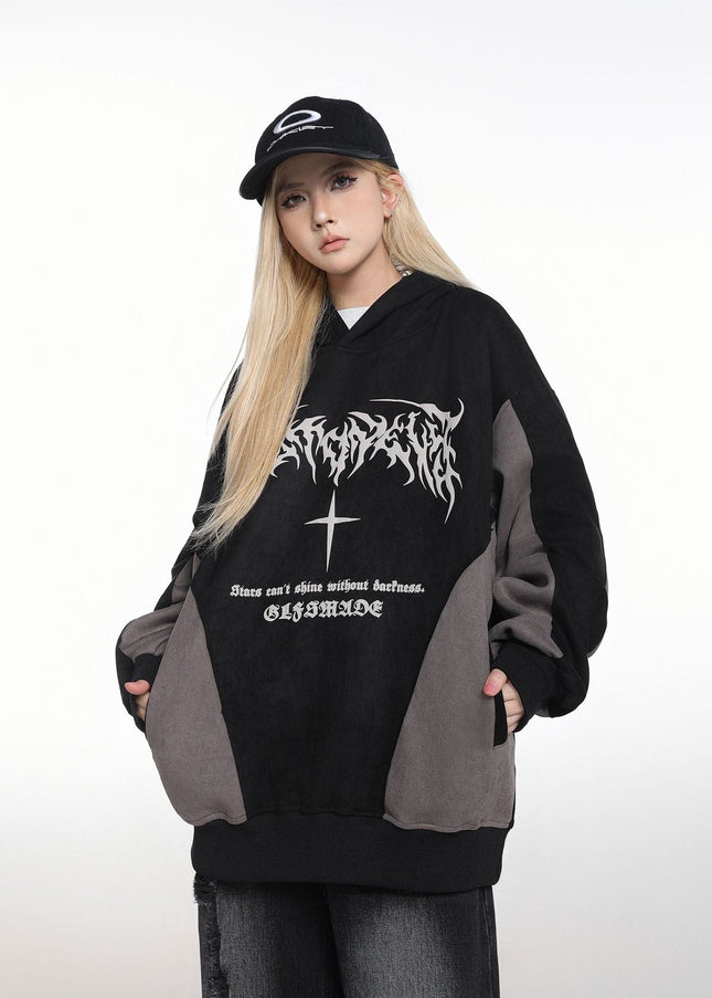 TALKLESSFASHION JW523 American Retro Men's and Women's Premium Street Stitching Design Men's Loose Suede Thickened Sweatshirt