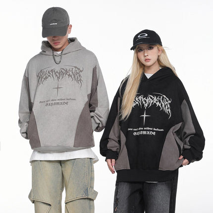 TALKLESSFASHION JW523 American Retro Men's and Women's Premium Street Stitching Design Men's Loose Suede Thickened Sweatshirt