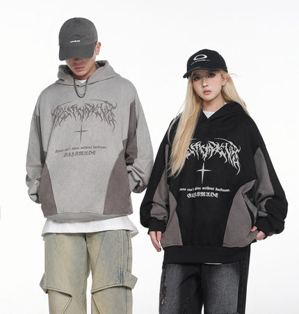 TALKLESSFASHION JW523 American Retro Men's and Women's Premium Street Stitching Design Men's Loose Suede Thickened Sweatshirt