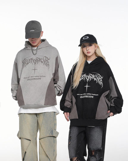 TALKLESSFASHION JW523 American Retro Men's and Women's Premium Street Stitching Design Men's Loose Suede Thickened Sweatshirt