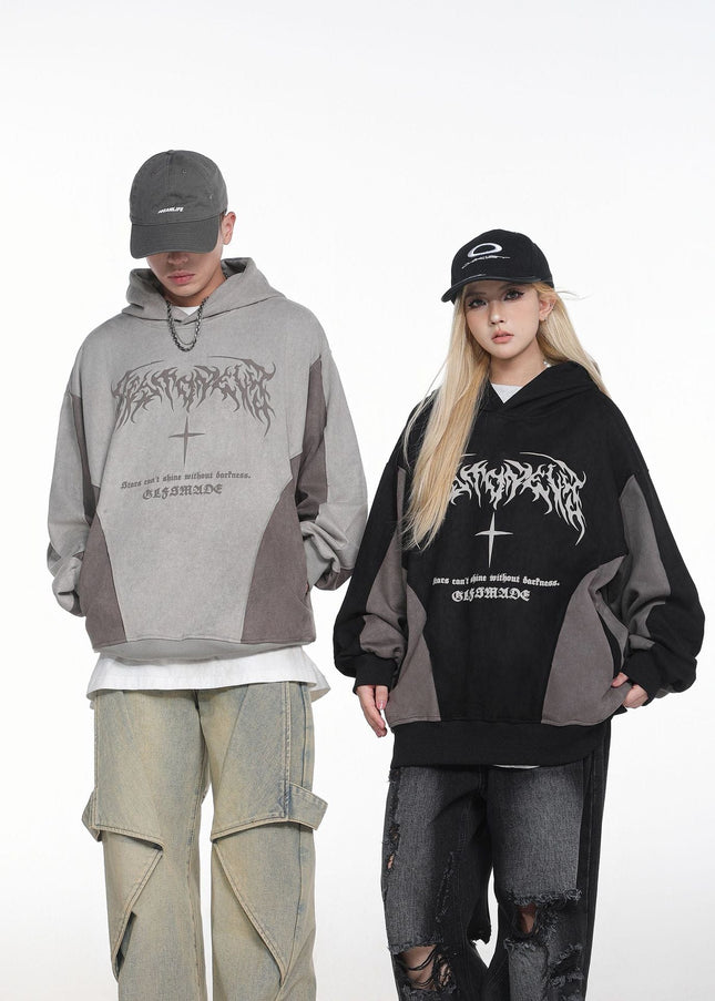 TALKLESSFASHION JW523 American Retro Men's and Women's Premium Street Stitching Design Men's Loose Suede Thickened Sweatshirt