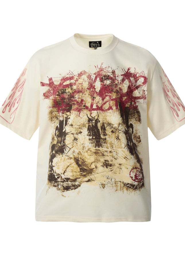 TALKLESSFASHION L / apricot HELLSTARSTA all-over vintage short-sleeved T-shirt