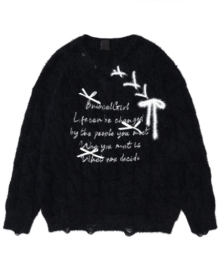 TALKLESSFASHION L / black BIGGOLD Red New Year's Jersey Bow Tie Sweater Women's Autumn and Winter Lazy Wind Soft Waxy Knit Top