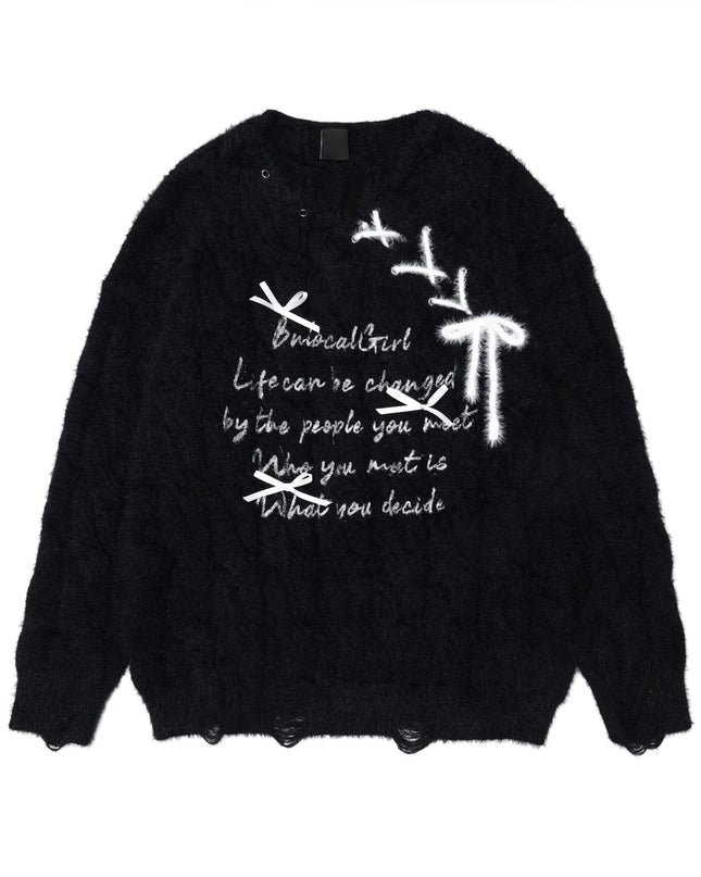 TALKLESSFASHION L / black BIGGOLD Red New Year's Jersey Bow Tie Sweater Women's Autumn and Winter Lazy Wind Soft Waxy Knit Top