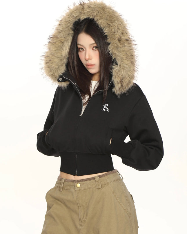 TALKLESSFASHION L / black Hot Girl Detachable Fur Collar Sweatshirt