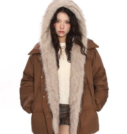 TALKLESSFASHION L / brown Detachable Fur Padded Down Jacket