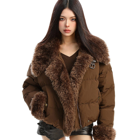 THETLSTUDIO L / Coffee color BIGGOLD high intelligence big fur collar lapel cotton jacket women's winter thickening warm loose brown padded jacket ins