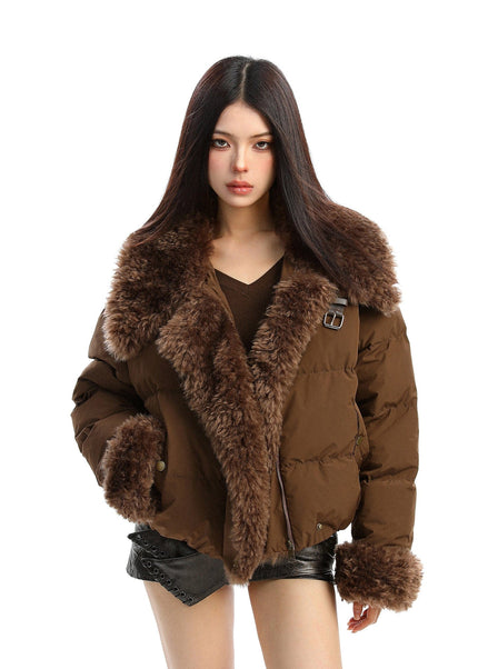THETLSTUDIO L / Coffee color BIGGOLD high intelligence big fur collar lapel cotton jacket women's winter thickening warm loose brown padded jacket ins