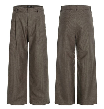 THETLSTUDIO L / Coffee color GPH6937 GXFortune Old Money Style Striped Coffee Color Straight Leg Trousers Men's and Women's Commuter Casual Pants Draped Vintage Pants