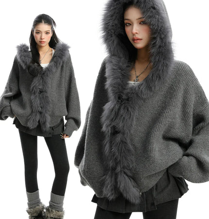 TALKLESSFASHION L / Dark gray Lazy Style Patchwork Fur Sweater