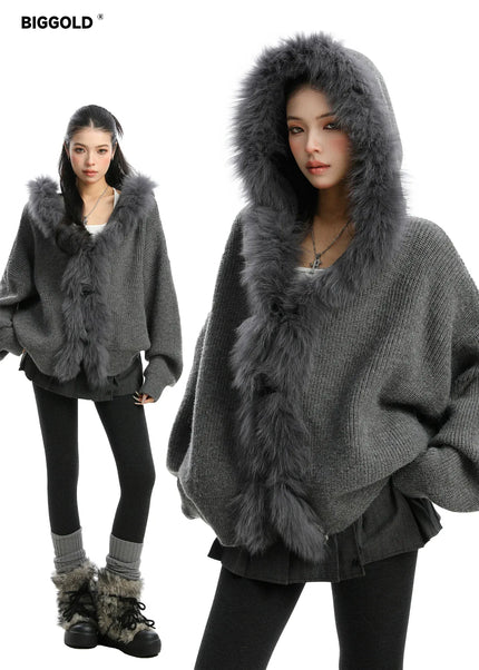 THETLSTUDIO L / Dark gray Lazy Style Patchwork Fur Sweater