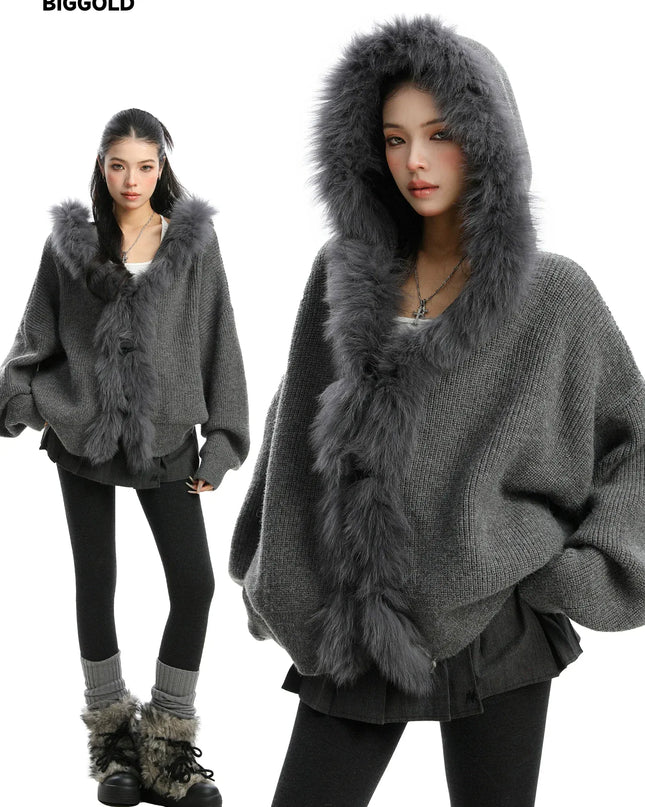 TALKLESSFASHION L / Dark gray Lazy Style Patchwork Fur Sweater