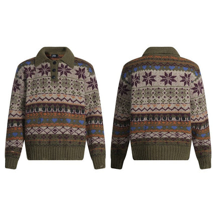 TALKLESSFASHION L / Forest Green Fair Isle Executive Polo Knit