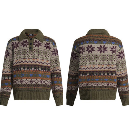 THETLSTUDIO L / Forest Green Fair Isle Executive Polo Knit
