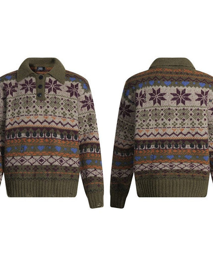 TALKLESSFASHION L / Forest Green Fair Isle Executive Polo Knit