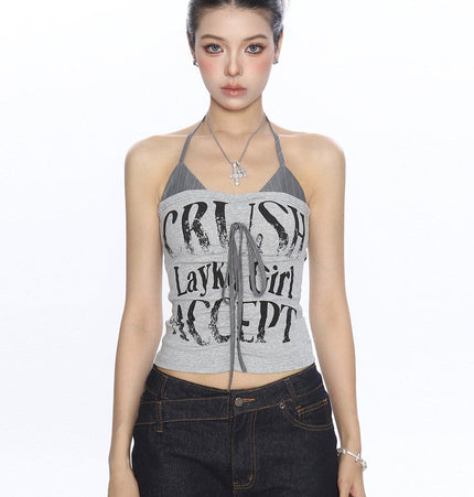 THETLSTUDIO L / gray BIGGOLD American hot girl halterneck lace-up vest camisole female summer hot girl pure desire fake two-piece bandeau top