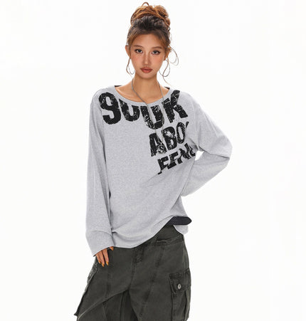 THETLSTUDIO L / gray Disruptive Lettering Off-Shoulder Top