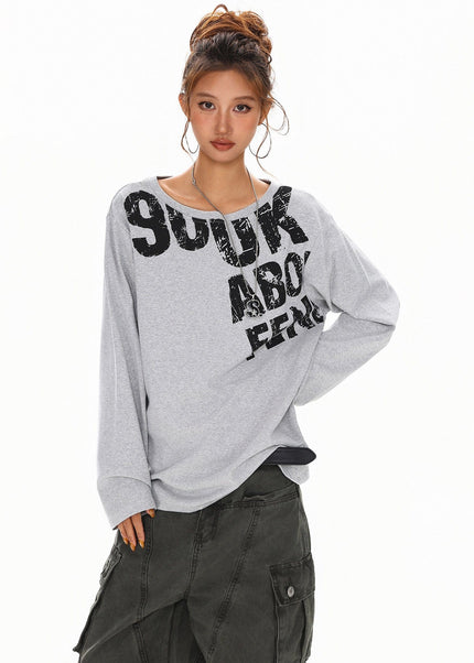 THETLSTUDIO L / gray Disruptive Lettering Off-Shoulder Top