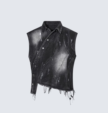 THETLSTUDIO L / Photo Color Retro Slim Ethnic Denim Vest