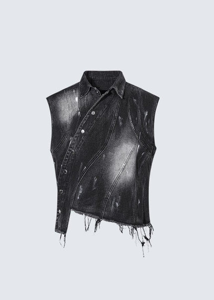 THETLSTUDIO L / Photo Color Retro Slim Ethnic Denim Vest