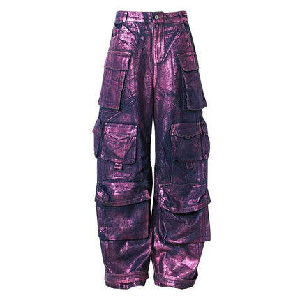 TALKLESSFASHION L / purple Purple Bronzing Wide-Leg Cargo Jeans