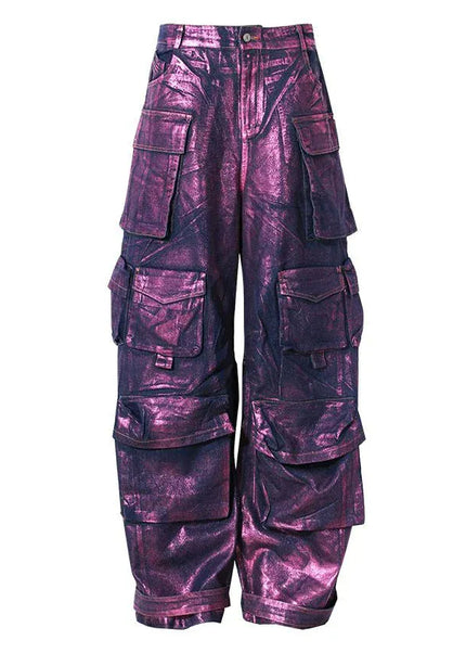 THETLSTUDIO L / purple Purple Bronzing Wide-Leg Cargo Jeans