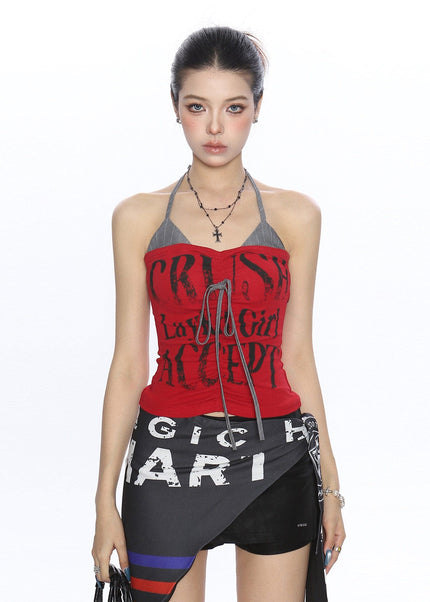 THETLSTUDIO L / red BIGGOLD American hot girl halterneck lace-up vest camisole female summer hot girl pure desire fake two-piece bandeau top