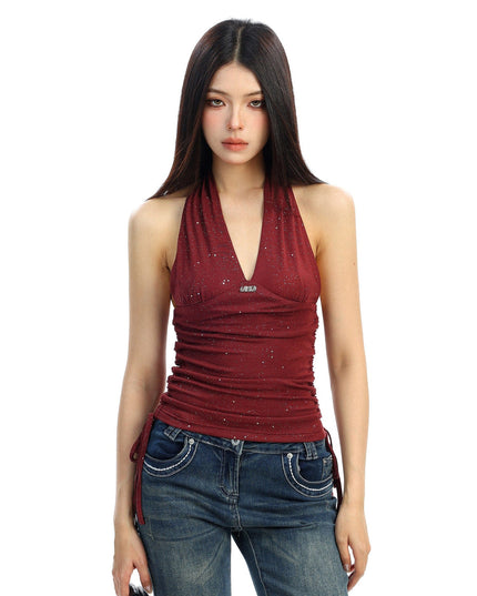 TALKLESSFASHION L / red BIGGOLD hot girl pure desire backless V-neck red neck camisole female slim waist short sleeveless top