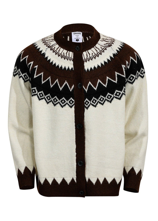 TALKLESSFASHION L / White G551 GXFortune American Vintage Fair Island Crew Neck Cardigan Sweater For Men and Women Couples Lazy Knitwear