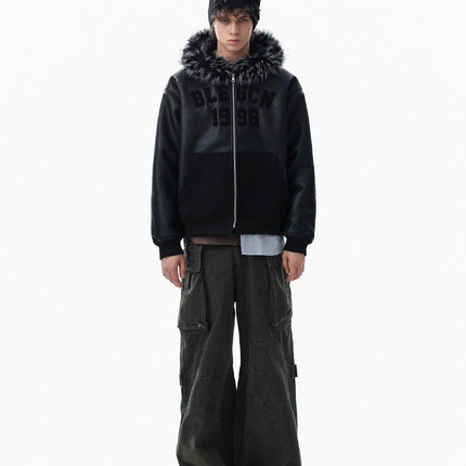 TALKLESSFASHION Lambswool Pilot Fur Collar Jacket