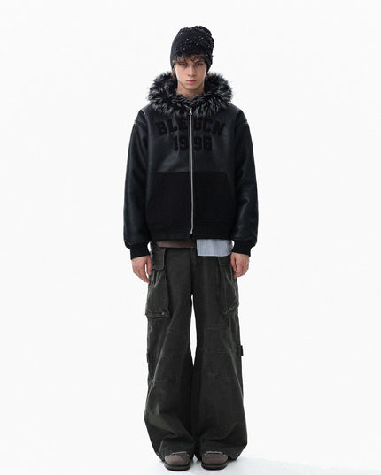 TALKLESSFASHION Lambswool Pilot Fur Collar Jacket