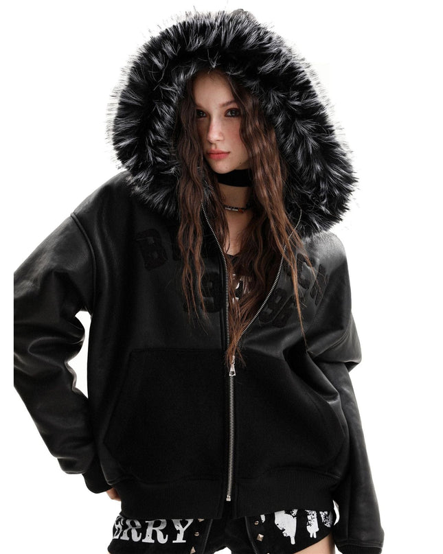 TALKLESSFASHION Lambswool Pilot Fur Collar Jacket