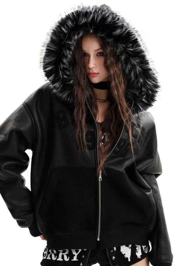 TALKLESSFASHION Lambswool Pilot Fur Collar Jacket