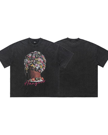 TALKLESSFASHION LawFoo spring and summer new street washed old American portrait print pure cotton loose short sleeve T-shirt for men and women