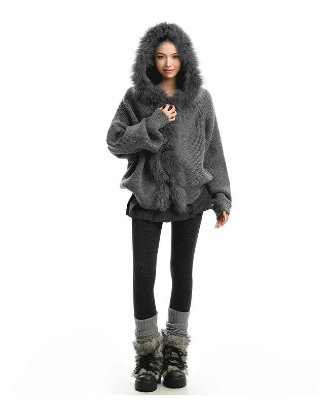 TALKLESSFASHION Lazy Style Patchwork Fur Sweater