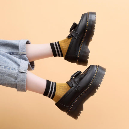 TALKLESSFASHION Leiyu tassel loafers, female genuine leather low-top small leather shoes, British fashion thick-soled student versatile casual shoes 5cm