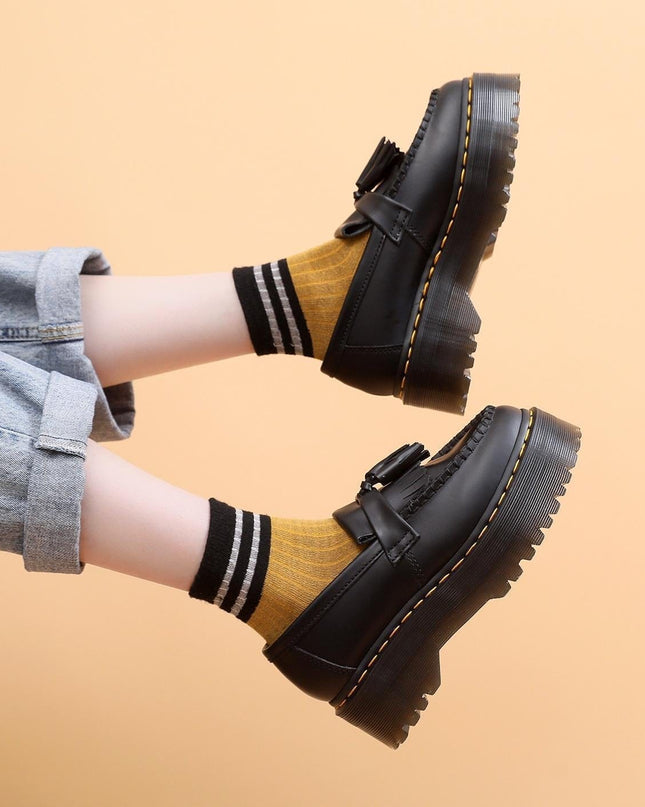 TALKLESSFASHION Leiyu tassel loafers, female genuine leather low-top small leather shoes, British fashion thick-soled student versatile casual shoes 5cm