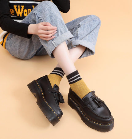THETLSTUDIO Leiyu tassel loafers, female genuine leather low-top small leather shoes, British fashion thick-soled student versatile casual shoes 5cm