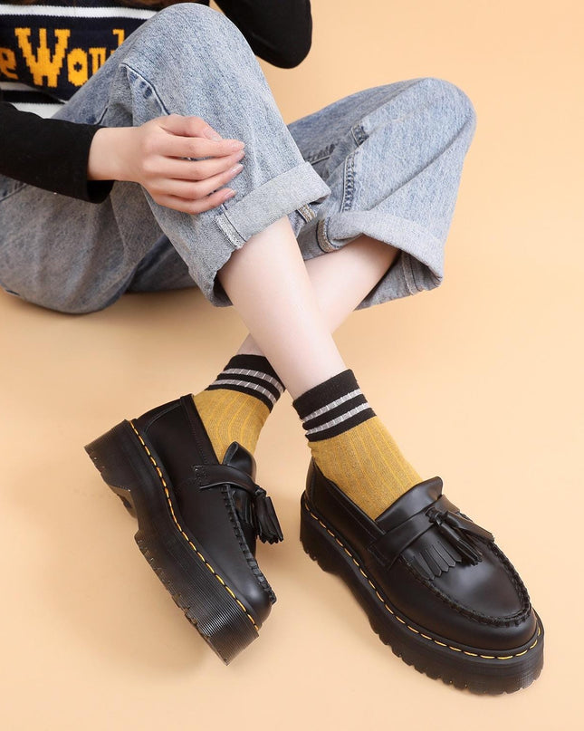 TALKLESSFASHION Leiyu tassel loafers, female genuine leather low-top small leather shoes, British fashion thick-soled student versatile casual shoes 5cm