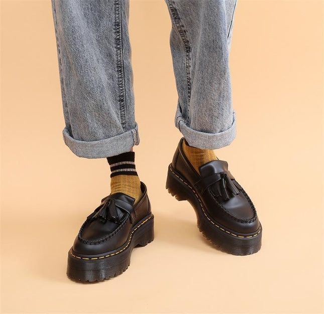 TALKLESSFASHION Leiyu tassel loafers, female genuine leather low-top small leather shoes, British fashion thick-soled student versatile casual shoes 5cm