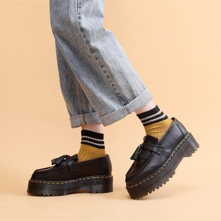 TALKLESSFASHION Leiyu tassel loafers, female genuine leather low-top small leather shoes, British fashion thick-soled student versatile casual shoes 5cm