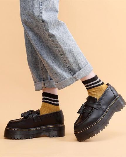 TALKLESSFASHION Leiyu tassel loafers, female genuine leather low-top small leather shoes, British fashion thick-soled student versatile casual shoes 5cm