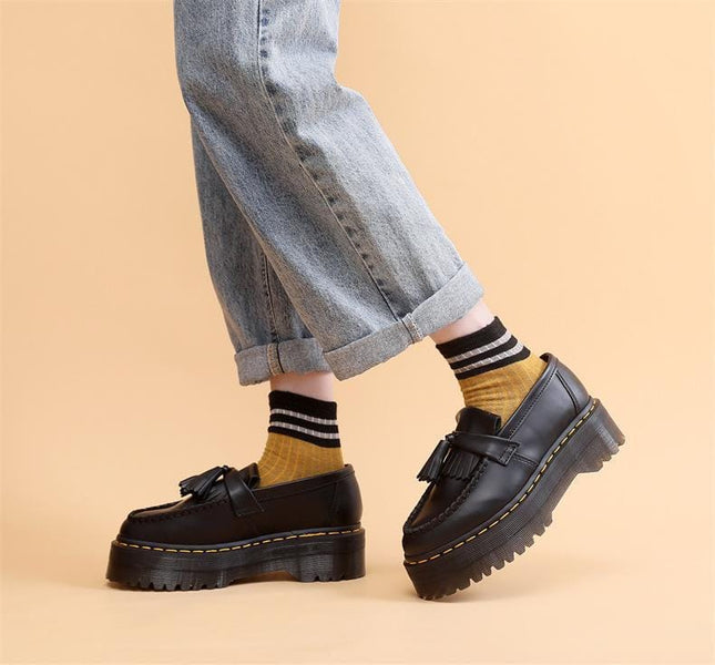 TALKLESSFASHION Leiyu tassel loafers, female genuine leather low-top small leather shoes, British fashion thick-soled student versatile casual shoes 5cm