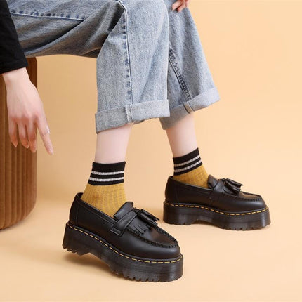 TALKLESSFASHION Leiyu tassel loafers, female genuine leather low-top small leather shoes, British fashion thick-soled student versatile casual shoes 5cm